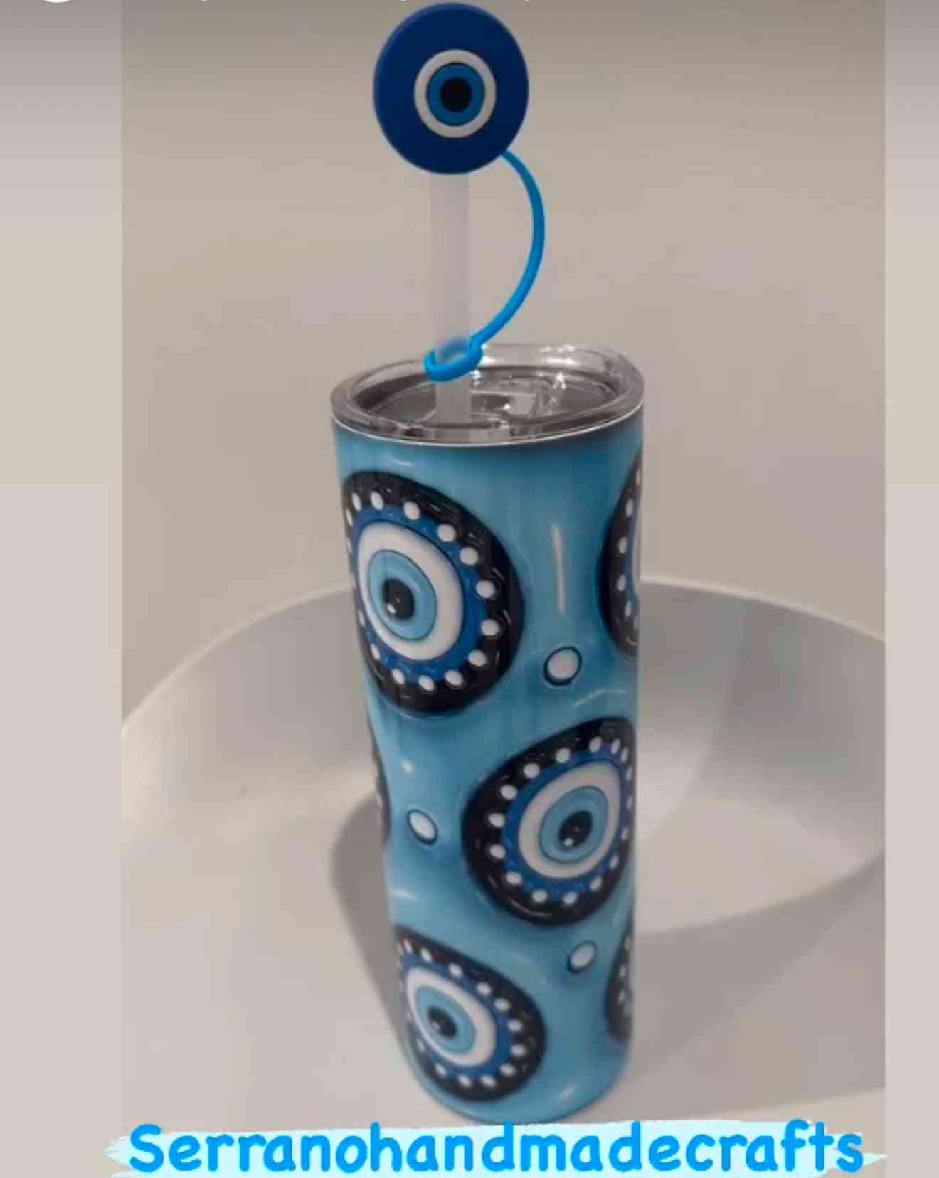 Evil Eye Tumbler – Trendy, insulated drinkware with blue evil eye design for protection and style, perfect for home or on-the-go hydration.