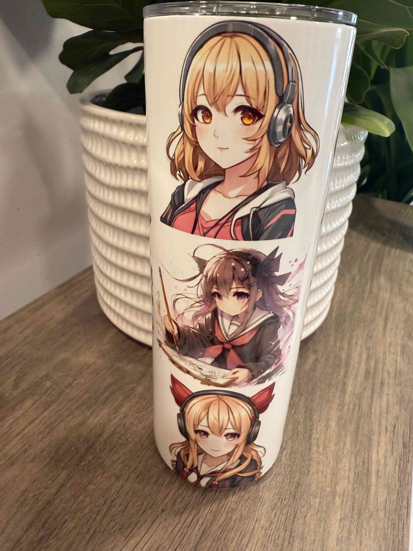 In My Era Tumbler featuring bold anime girl illustrations with headphones and sketching themes, perfect for trendy drinkware lovers.