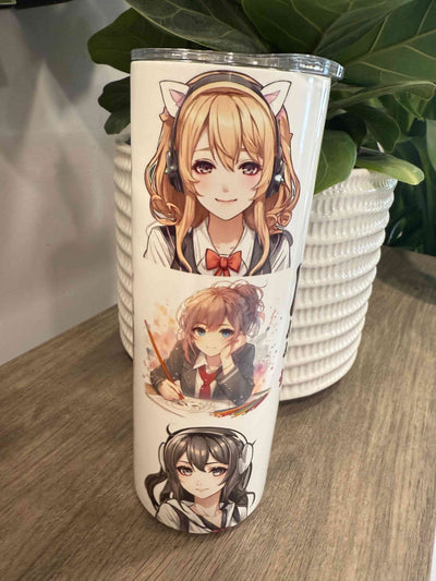 In My Era Tumbler showcasing stylish anime characters with cat ears and headphones, ideal for fans of chic, expressive drinkware.